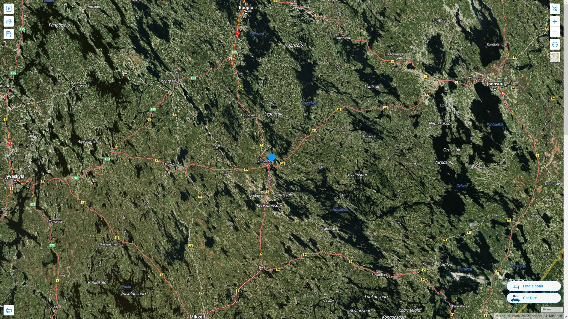 Varkaus Finlande Autoroute et carte routiere avec vue satellite